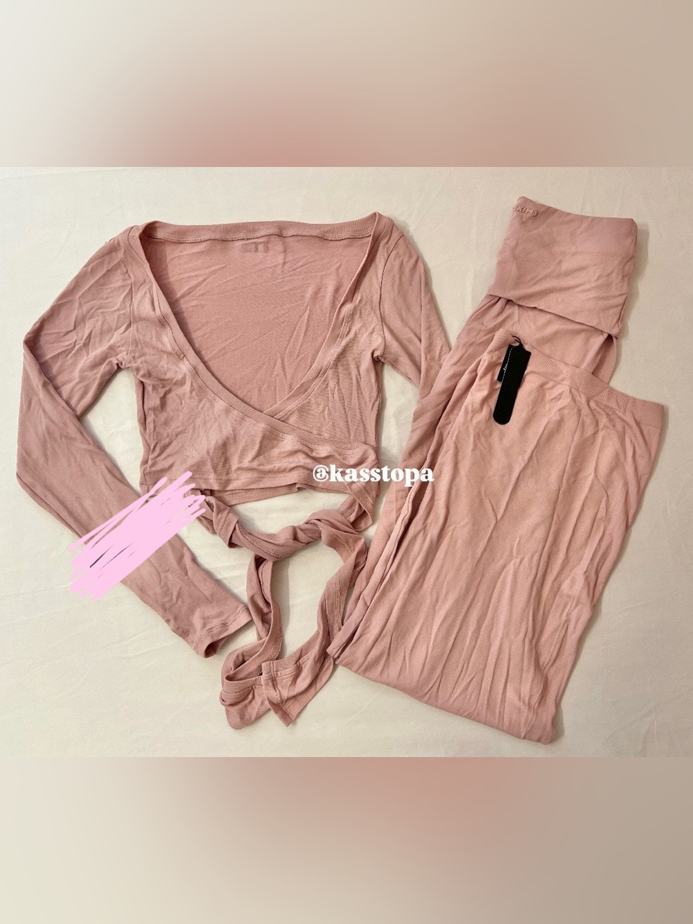 SKIMS x NIKE Stretch Knit Wrap Long Sleeve Top + Foldover Wide Leg Pants Set